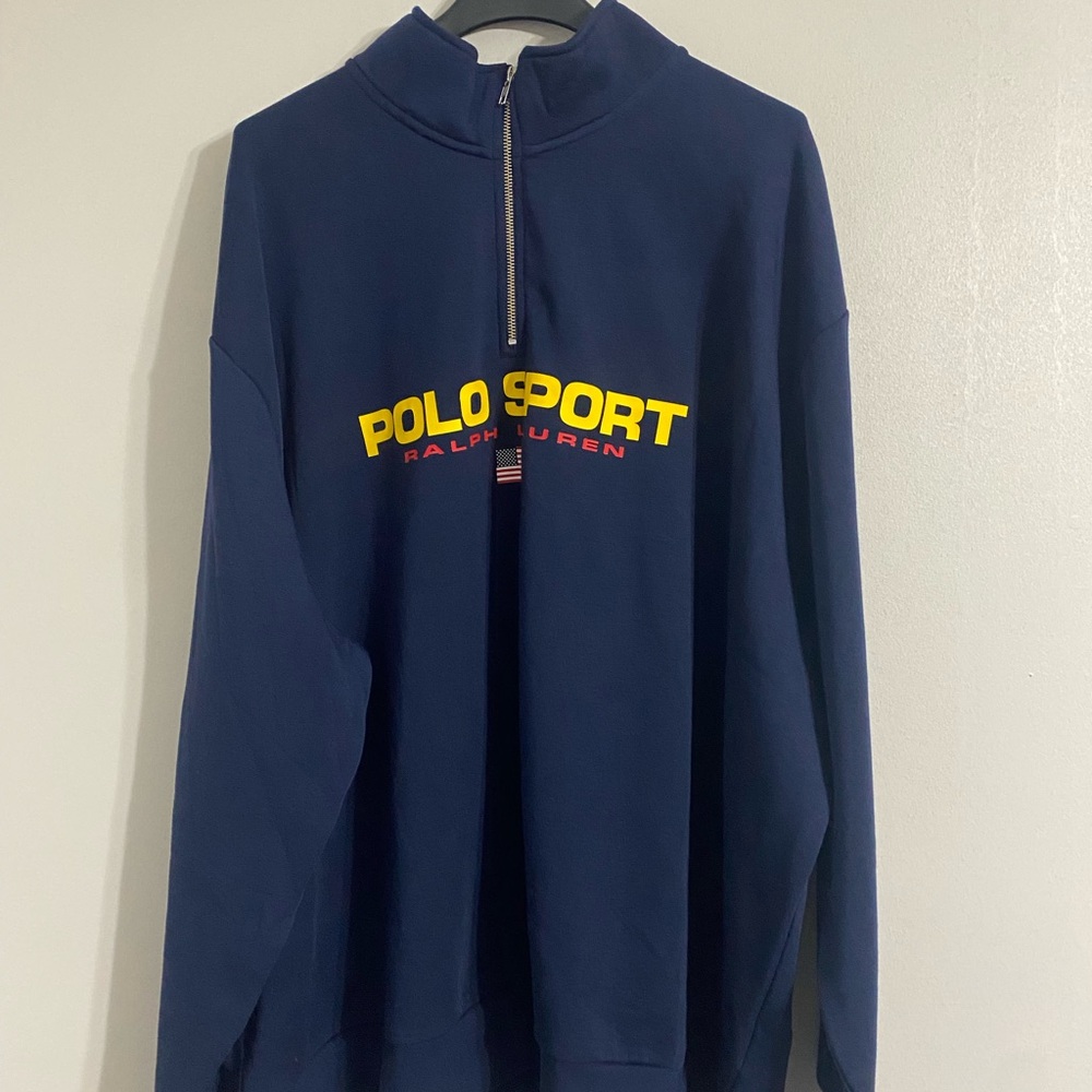 Polo by Ralph Lauren Black Half-Zip with Yellow Logo and American flag